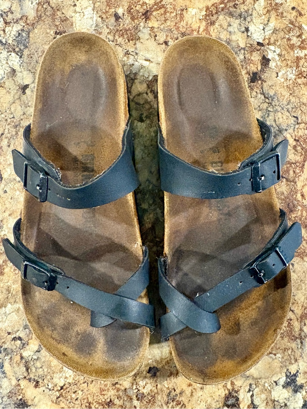 Birkenstock Black Two-Strap Leather Sandals
